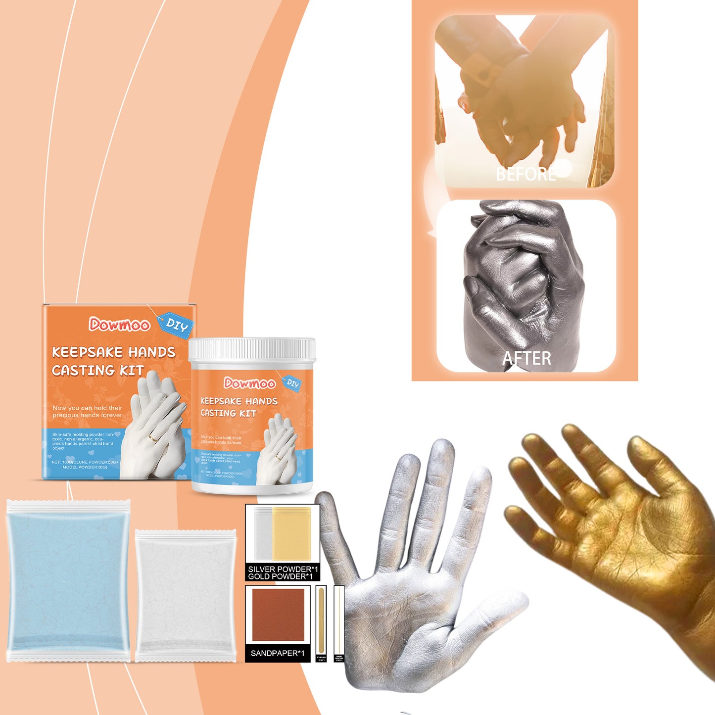 Dowmoo 3D Plaster Hand Model Set - Clone Powder Kit, DIY Keepsake, Professional Memory Casting