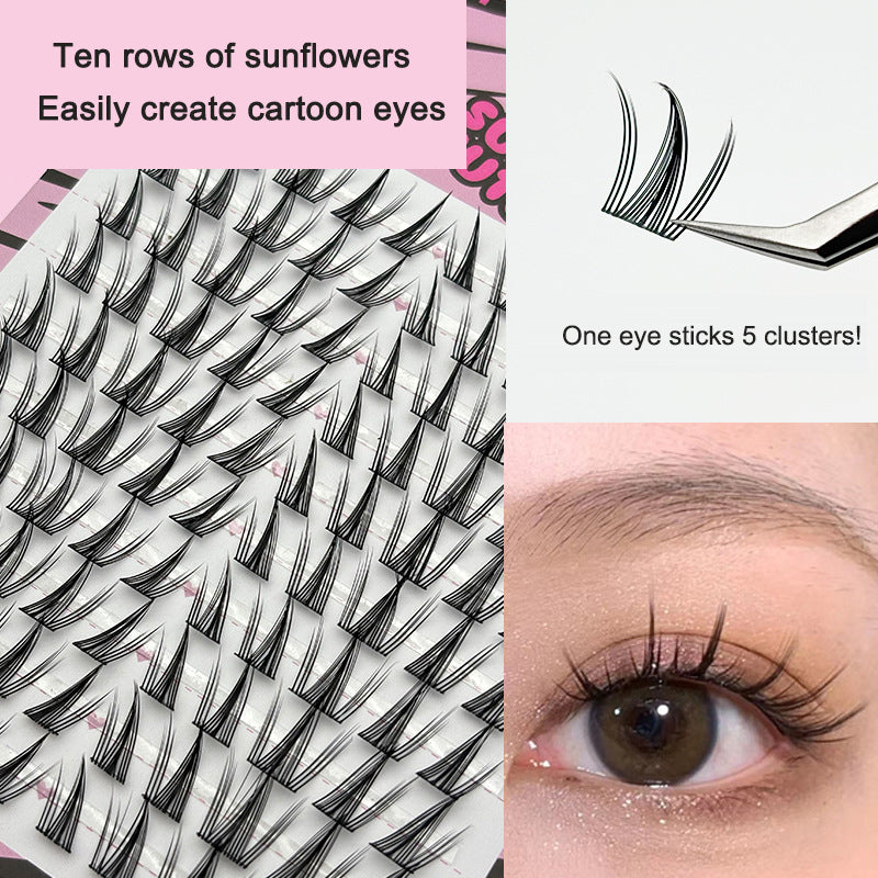 Large-Capacity Self-Grafting Eyelash Set - Cartoon Butterfly Girl, 10 Rows, 11–12mm, Artificial Fiber