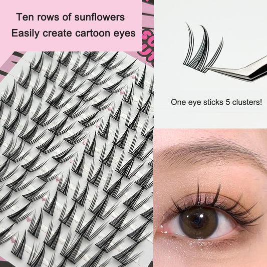 Large-Capacity Self-Grafting Eyelash Set - Cartoon Butterfly Girl, 10 Rows, 11–12mm, Artificial Fiber