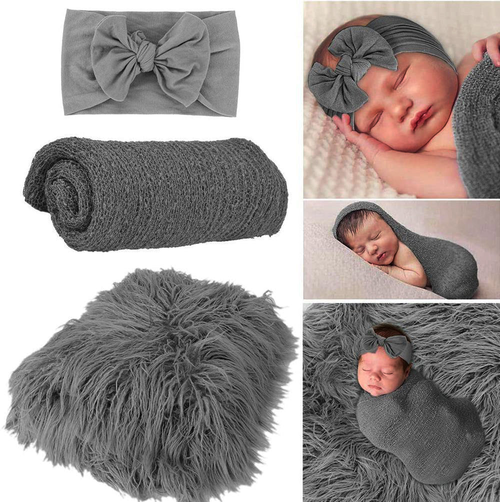 3-Piece Baby Photography Wrap & Blanket Set - Soft Acrylic Props, 60×70cm, Multiple Colors