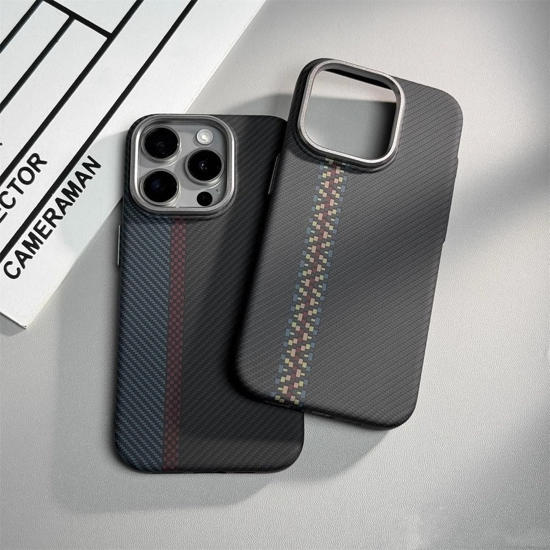 Suitable for iPhone 15 ProMax phone case Kevlar pattern magnetic hard case 14 carbon fiber pattern anti drop protective case