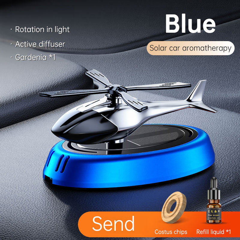 Solar Rotating Helicopter Aromatherapy Car Air Freshener - Alloy + ABS + Wood, Automatic, Cologne Scent