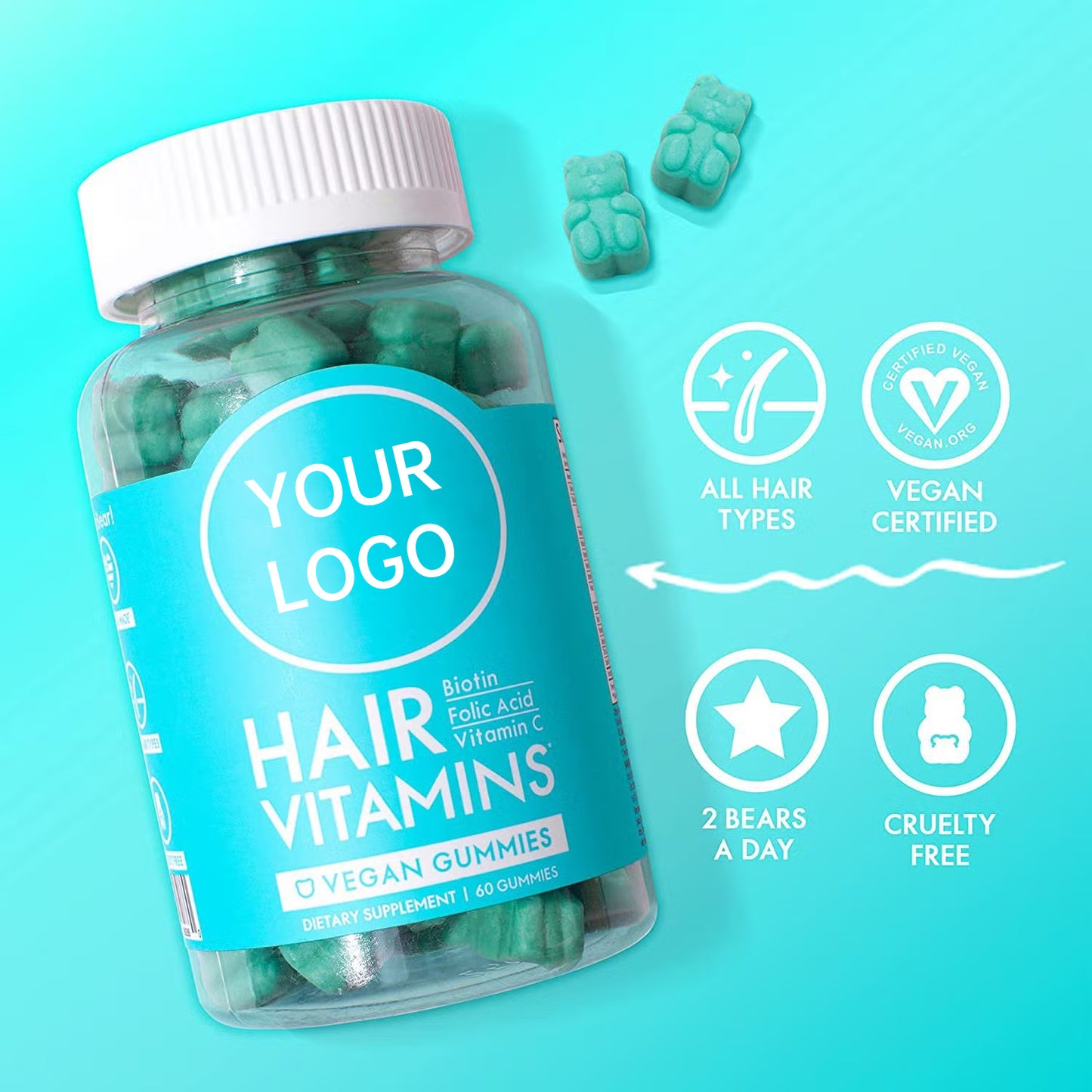 Hair, Skin & Nails Gummies - Collagen & Biotin Supplement, Vitamins & Minerals