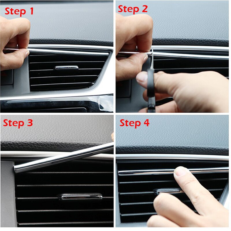 10pcs Plated Air Outlet Trim Strips - Car Interior Air Vent, Grille, Switch Rim Decoration