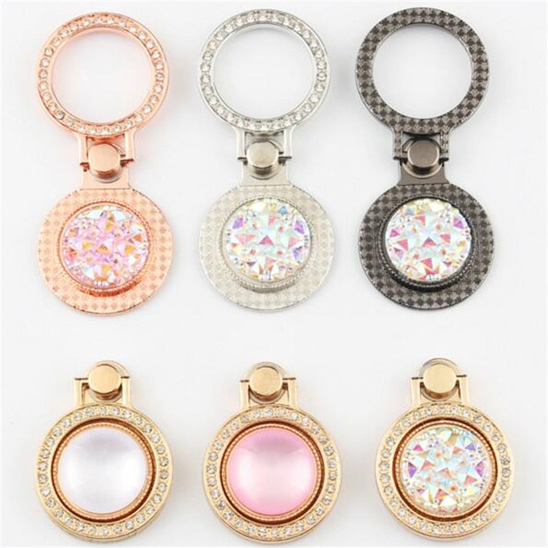 UVR Round Metal Diamond Finger Ring Smartphone Stand Holder Mobile Phone Holder Stand For iPhone Huawei All Smart Phone Sticker