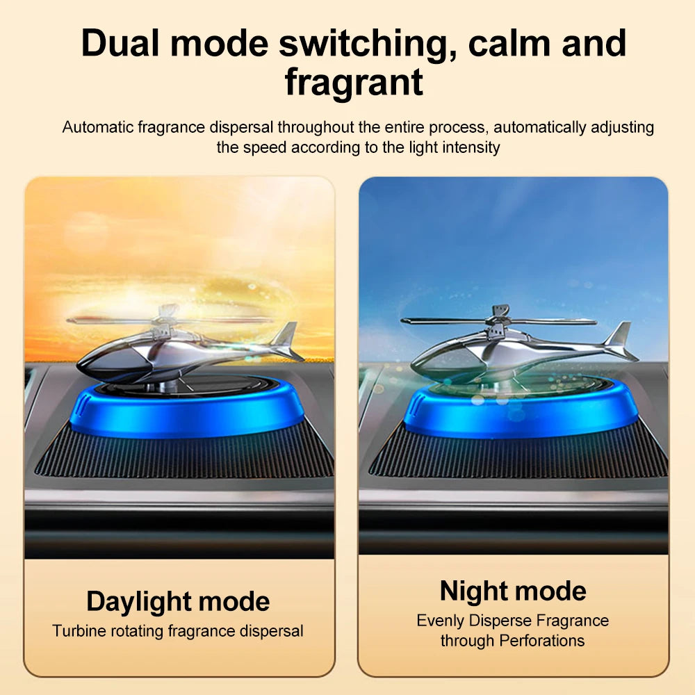 Solar Rotating Helicopter Aromatherapy Car Air Freshener - Alloy + ABS + Wood, Automatic, Cologne Scent