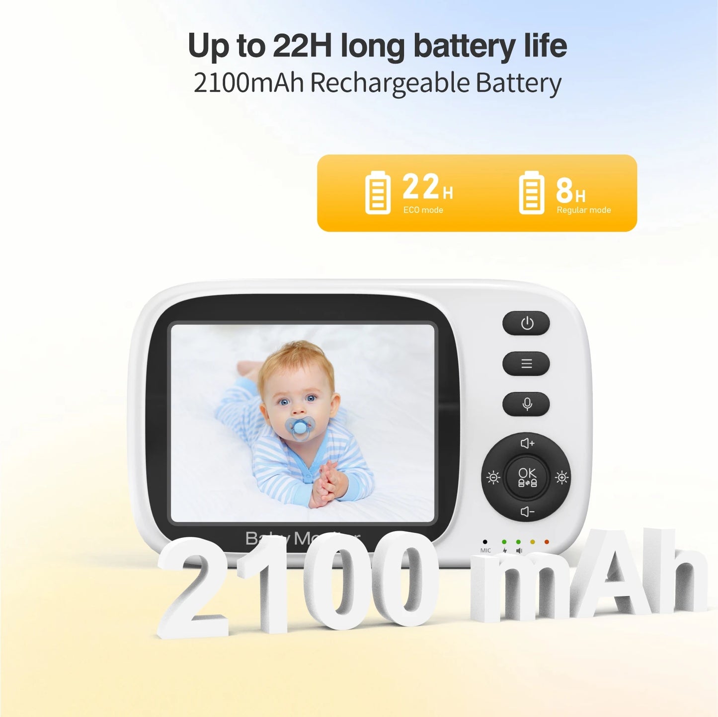 Wireless Video Baby Monitor - 3.2” LCD, 2-Way Audio, Night Vision, Temperature Sensor, 260m Range