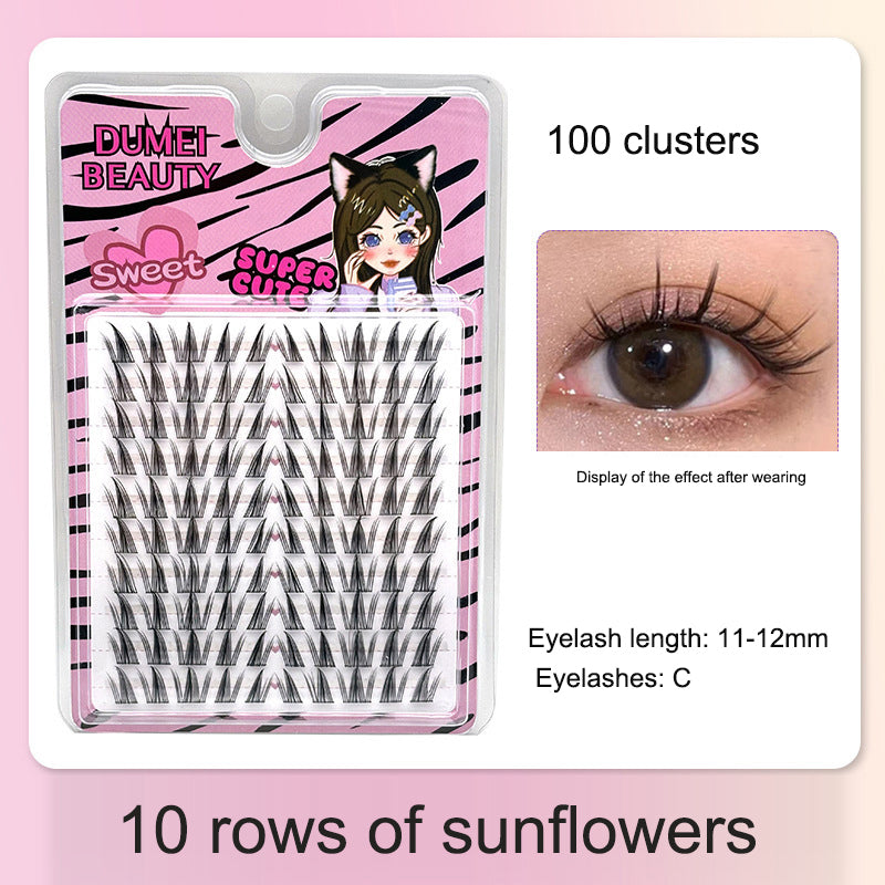 Large-Capacity Self-Grafting Eyelash Set - Cartoon Butterfly Girl, 10 Rows, 11–12mm, Artificial Fiber