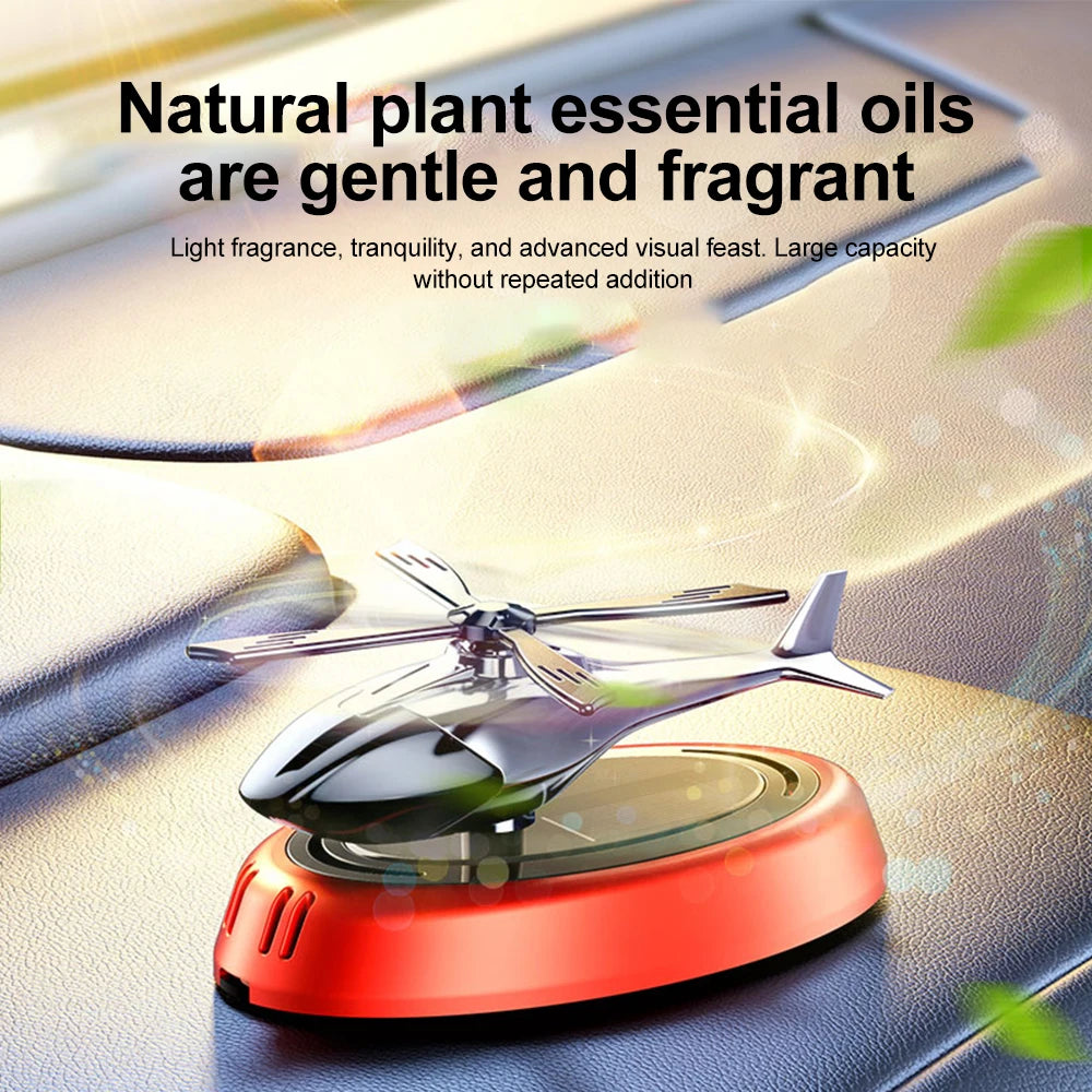 Solar Rotating Helicopter Aromatherapy Car Air Freshener - Alloy + ABS + Wood, Automatic, Cologne Scent