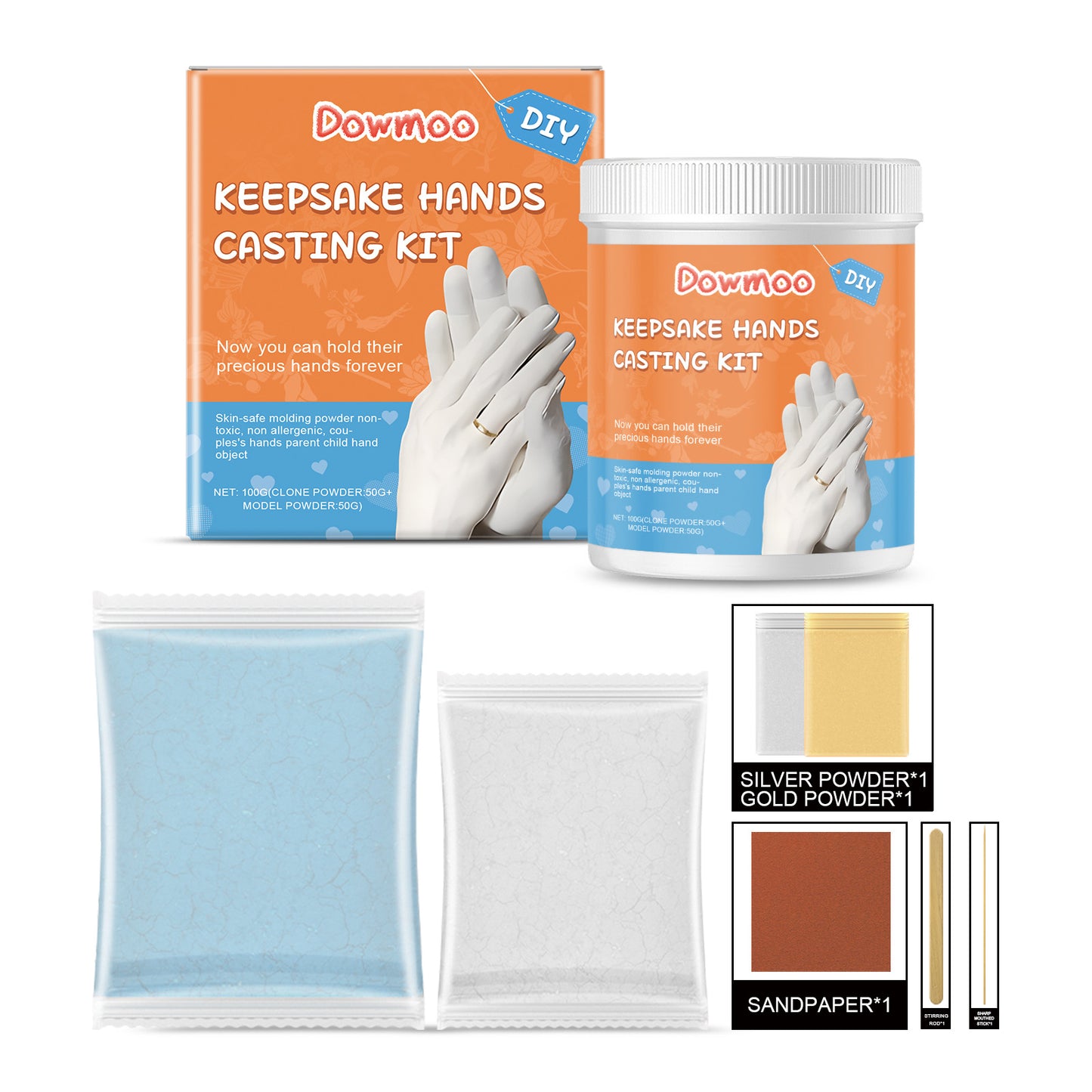 Dowmoo 3D Plaster Hand Model Set - Clone Powder Kit, DIY Keepsake, Professional Memory Casting