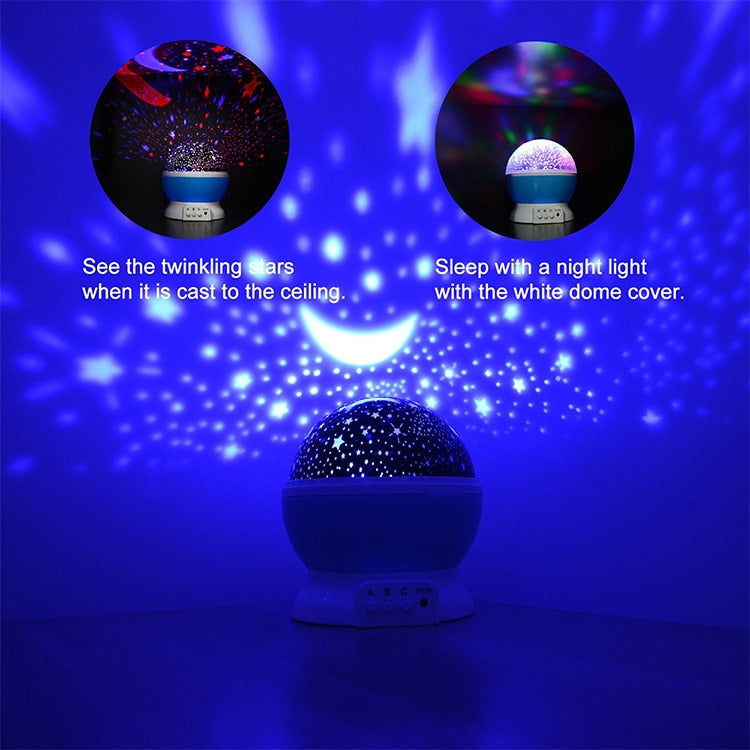 LED Star & Moon Projector Night Light - Rotating Lamp for Nursery, Bedroom & Gifts