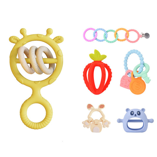 Baby Teething Glove & Silicone Rattle - Soothing Hand Ring & Bite Toy, Multiple Styles