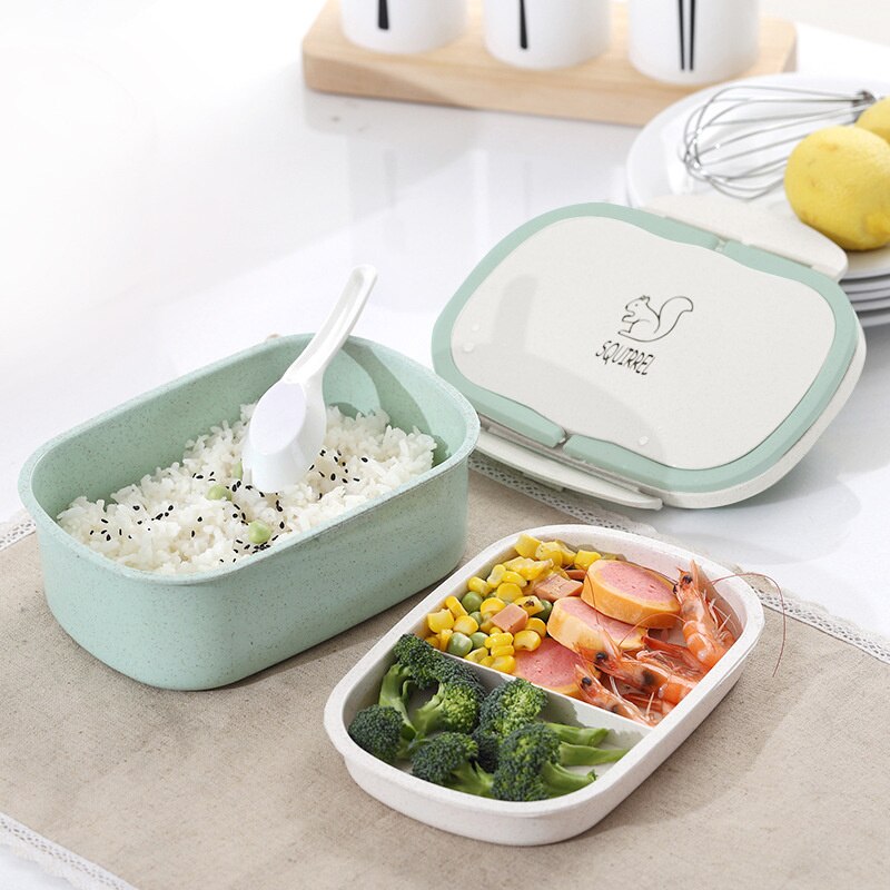 2-Layer Wheat Straw Bento Lunch Box - Portable Food Storage, Microwave Safe