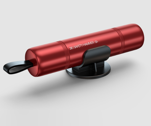 One Seco Window Breaker & Seatbelt Cutter - Emergency Car Escape Tool, Aluminum Alloy, Red/Black