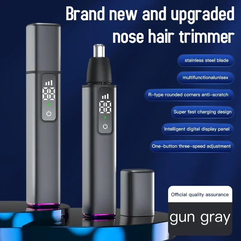 Portable Electric Nose Hair Trimmer - LED Display, USB Rechargeable, Multifunction, Safe R-Shaped Cutter