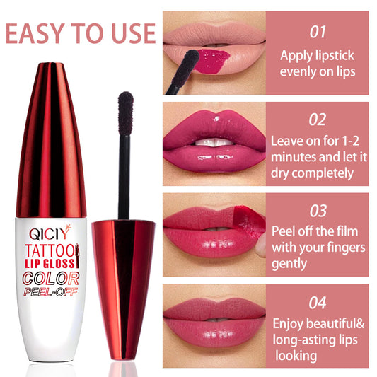 4-Color Waterproof Tear-Off Lip Gloss - Mirror Finish, Long-Lasting, Moisturizing, Non-Stick, Universal Skin