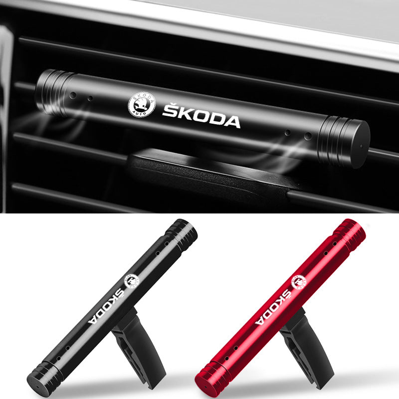 Solid Car Air Vent Perfume Aromatherapy - Metal Holder, Black/Red, Multiple Car Brand Logos