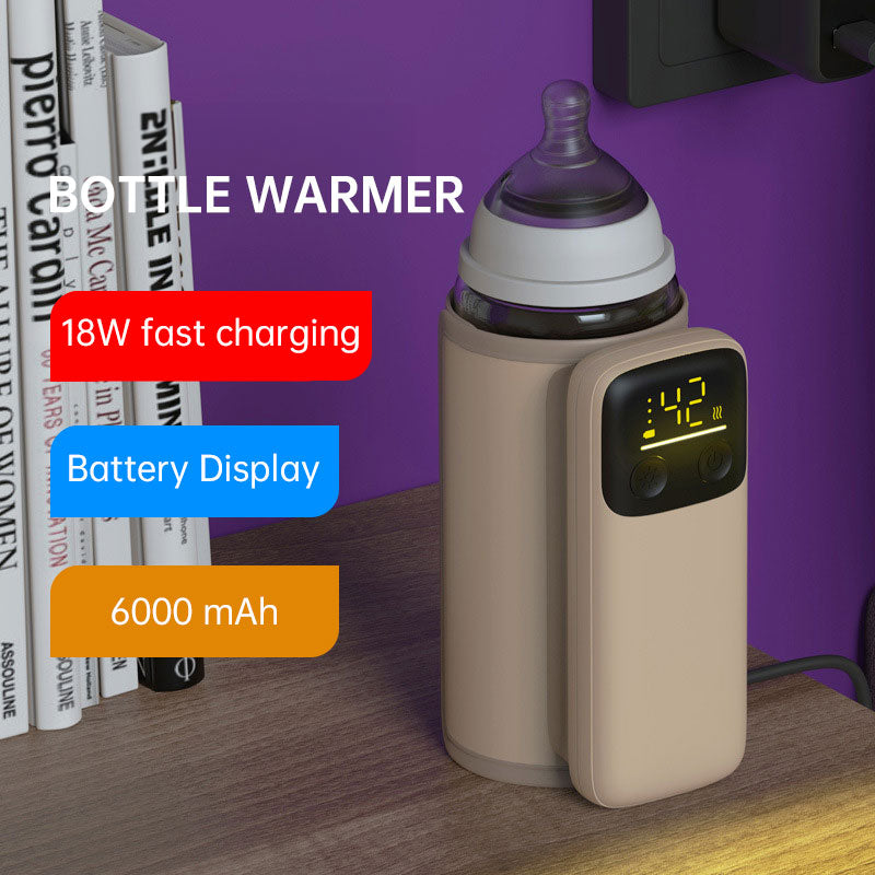 USB Rechargeable Bottle Warmer - 6-Step Adjustable Temp, Digital Display, 24hr Heat