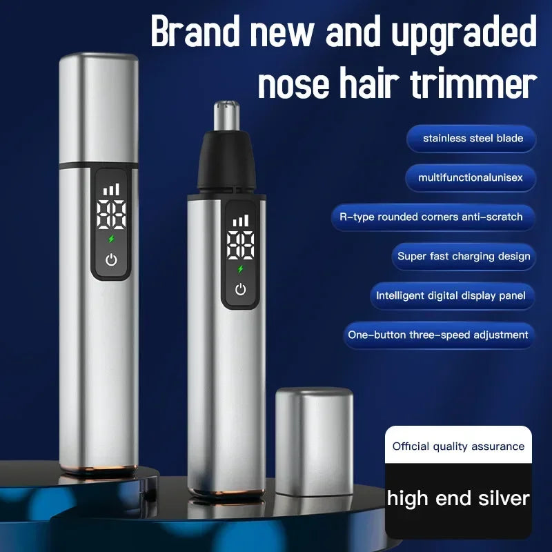 Portable Electric Nose Hair Trimmer - LED Display, USB Rechargeable, Multifunction, Safe R-Shaped Cutter