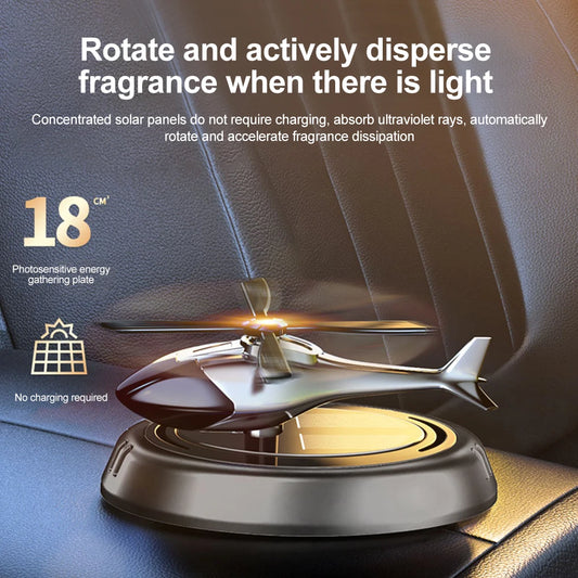 Solar Rotating Helicopter Aromatherapy Car Air Freshener - Alloy + ABS + Wood, Automatic, Cologne Scent