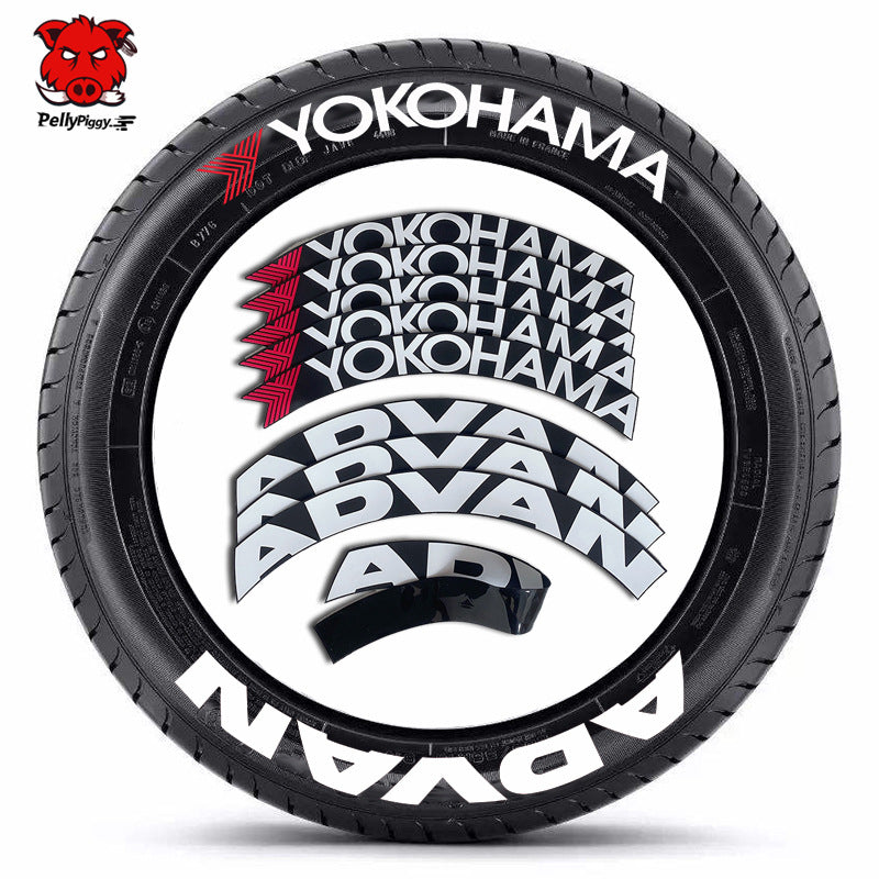 One-Piece Tire Letter Sticker Set - Adhesive PVC, Fits 4 Tires, Multiple Styles - Logos