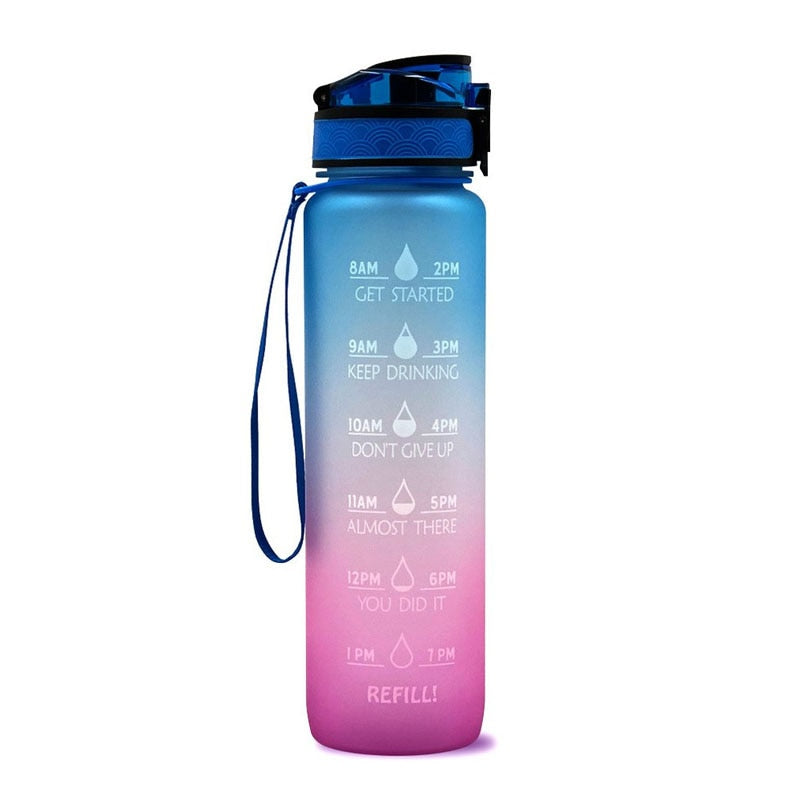 Tritan Sport Water Bottle - 1L Leak-Proof, BPA-Free Fitness Bottle, Motivational Time Marker