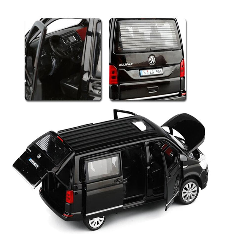 1:32 Zinc Alloy Bus Volkswagen Multivan T6 Van Alloy Toy Car Diecast MPV Model Sound Light Pull Back Children Gift Boys For Toys