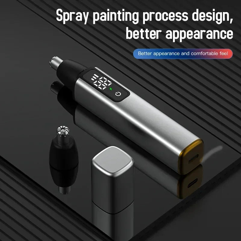Portable Electric Nose Hair Trimmer - LED Display, USB Rechargeable, Multifunction, Safe R-Shaped Cutter