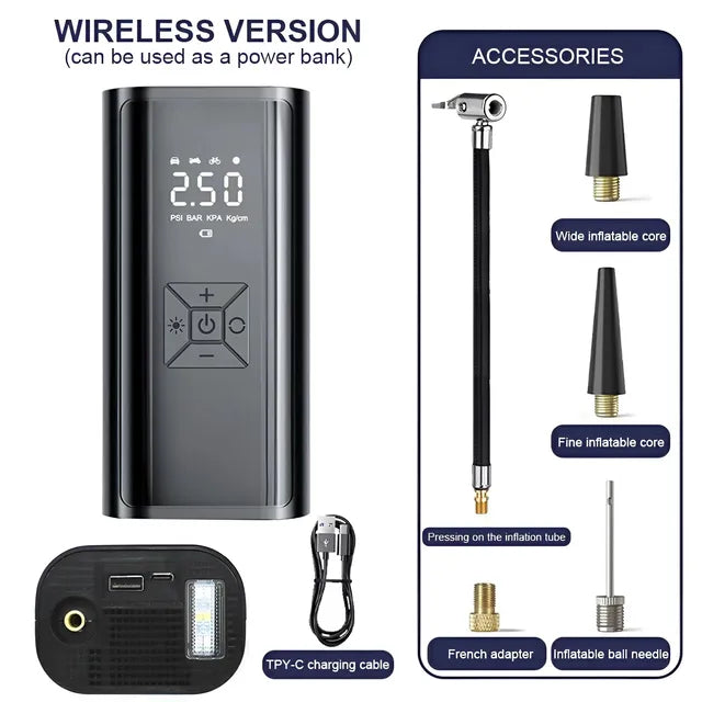 6000mAh Cordless Digital Air Compressor - 12V 150PSI, High Accuracy, LED Display, Multi-Purpose