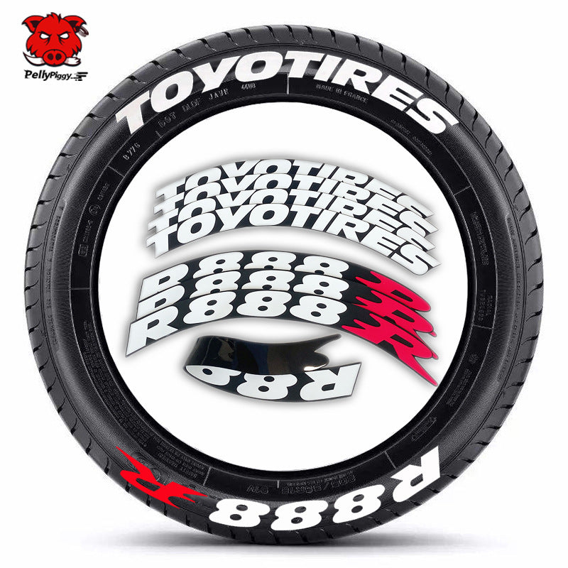 One-Piece Tire Letter Sticker Set - Adhesive PVC, Fits 4 Tires, Multiple Styles - Logos