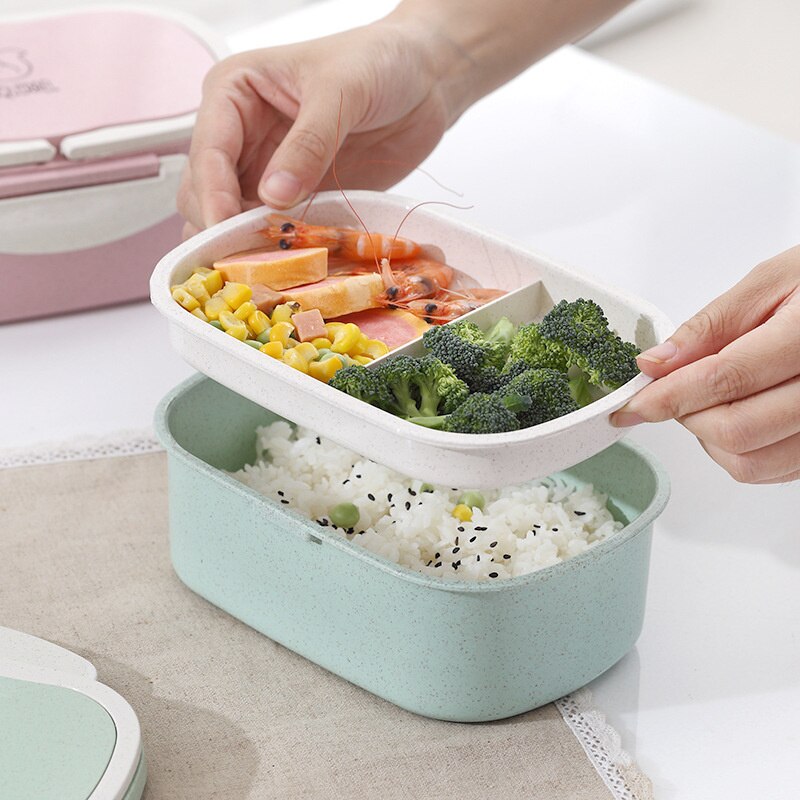 2-Layer Wheat Straw Bento Lunch Box - Portable Food Storage, Microwave Safe