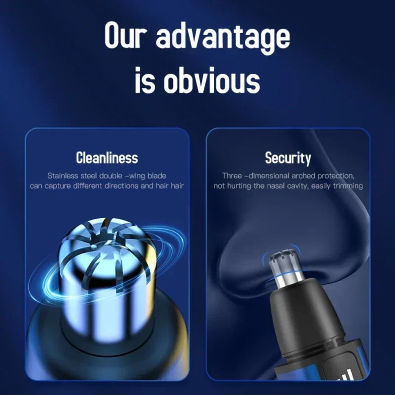 Portable Electric Nose Hair Trimmer - LED Display, USB Rechargeable, Multifunction, Safe R-Shaped Cutter