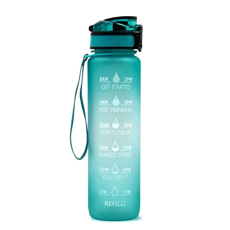 Tritan Sport Water Bottle - 1L Leak-Proof, BPA-Free Fitness Bottle, Motivational Time Marker