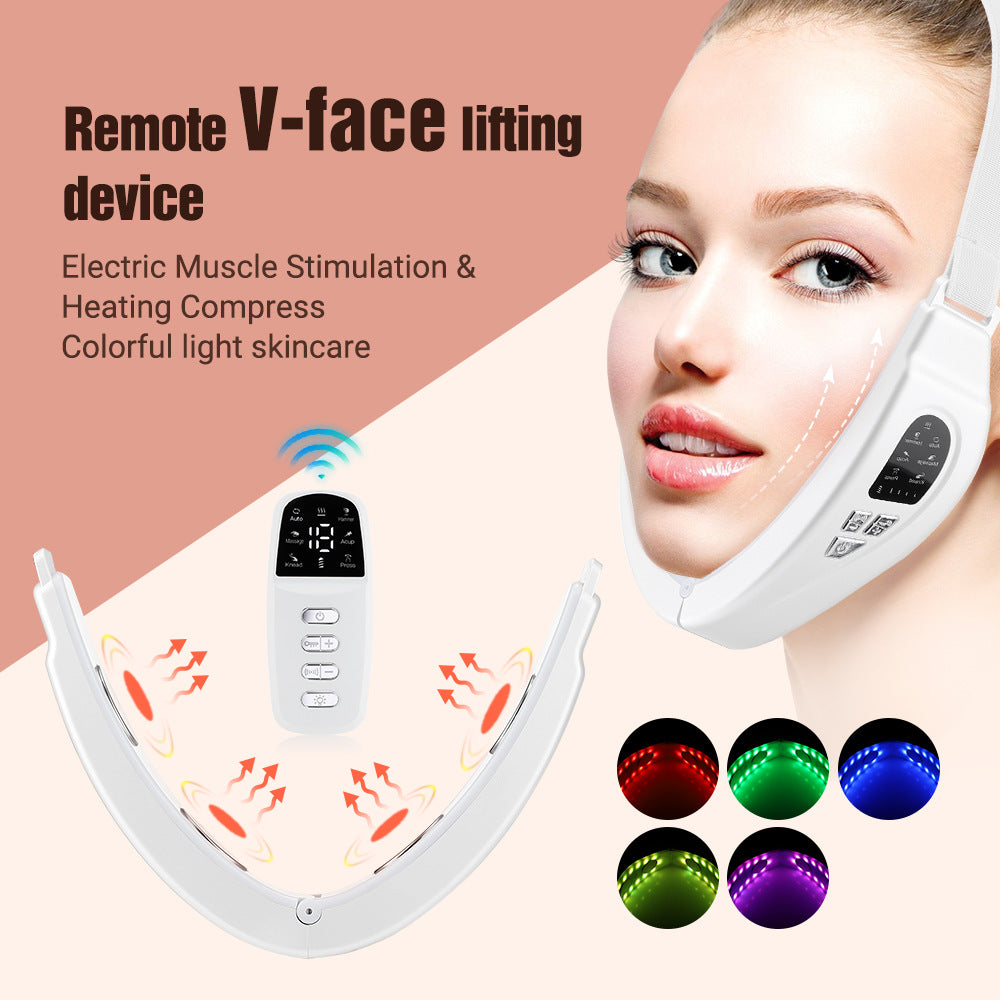 EMS Color Light Facial Slimming Device - Microcurrent & LED Beauty Massager, Hot Compress, V-Face, Remote Control
