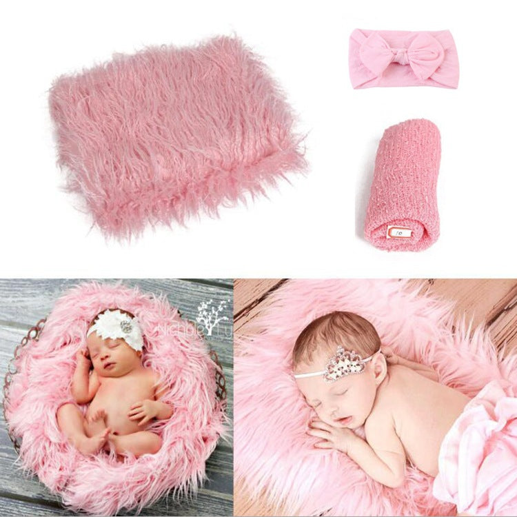 3-Piece Baby Photography Wrap & Blanket Set - Soft Acrylic Props, 60×70cm, Multiple Colors