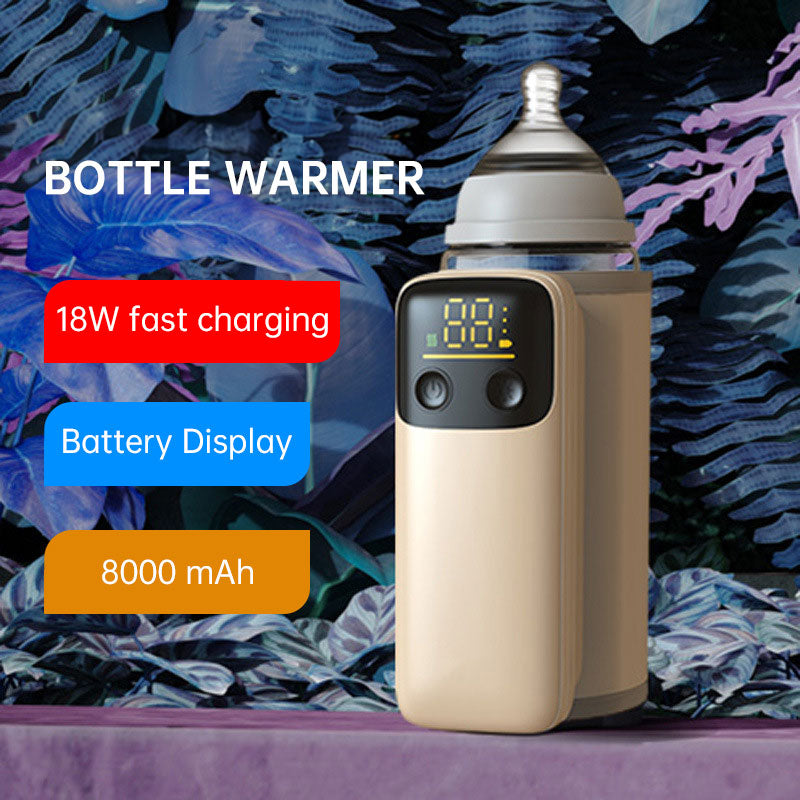 USB Rechargeable Bottle Warmer - 6-Step Adjustable Temp, Digital Display, 24hr Heat
