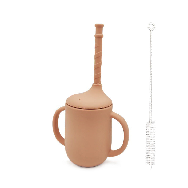Silicone Baby Training Cup with Straw - 200ml, Leak-Proof & Anti-Fall, with Handle
