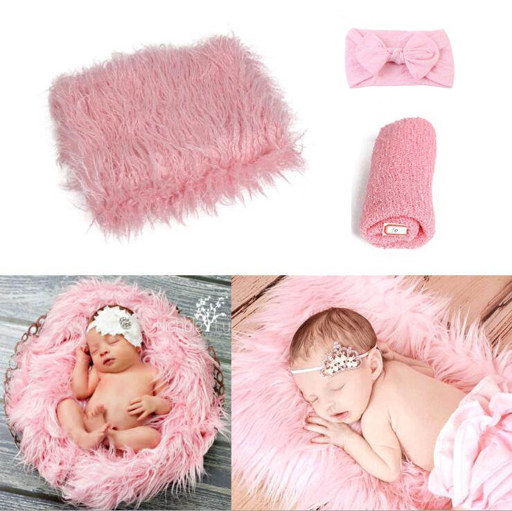 3-Piece Baby Photography Wrap & Blanket Set - Soft Acrylic Props, 60×70cm, Multiple Colors