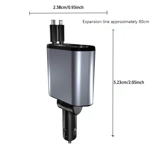 4-in-1 Digital Fast Charging Car USB Charger - 100W, Scalable, Type-C, Aluminum Alloy, Silver