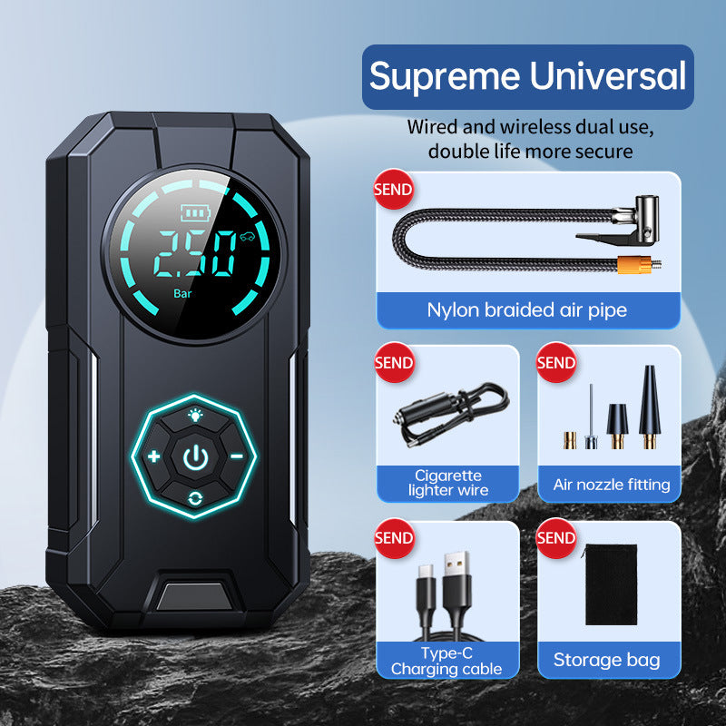 Car Mounted Tire Inflator & Jump Starter - Emergency 12V, USB Rechargeable, 80W