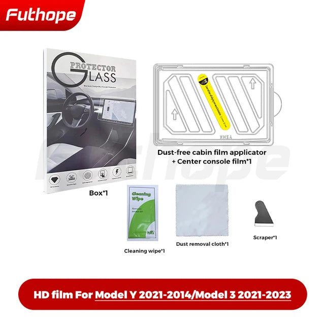 Futhope Tempered Glass Screen Protector - Tesla Model 3/Y Highland 2021–2024, Matte/HD Anti-Glare, Auto Install