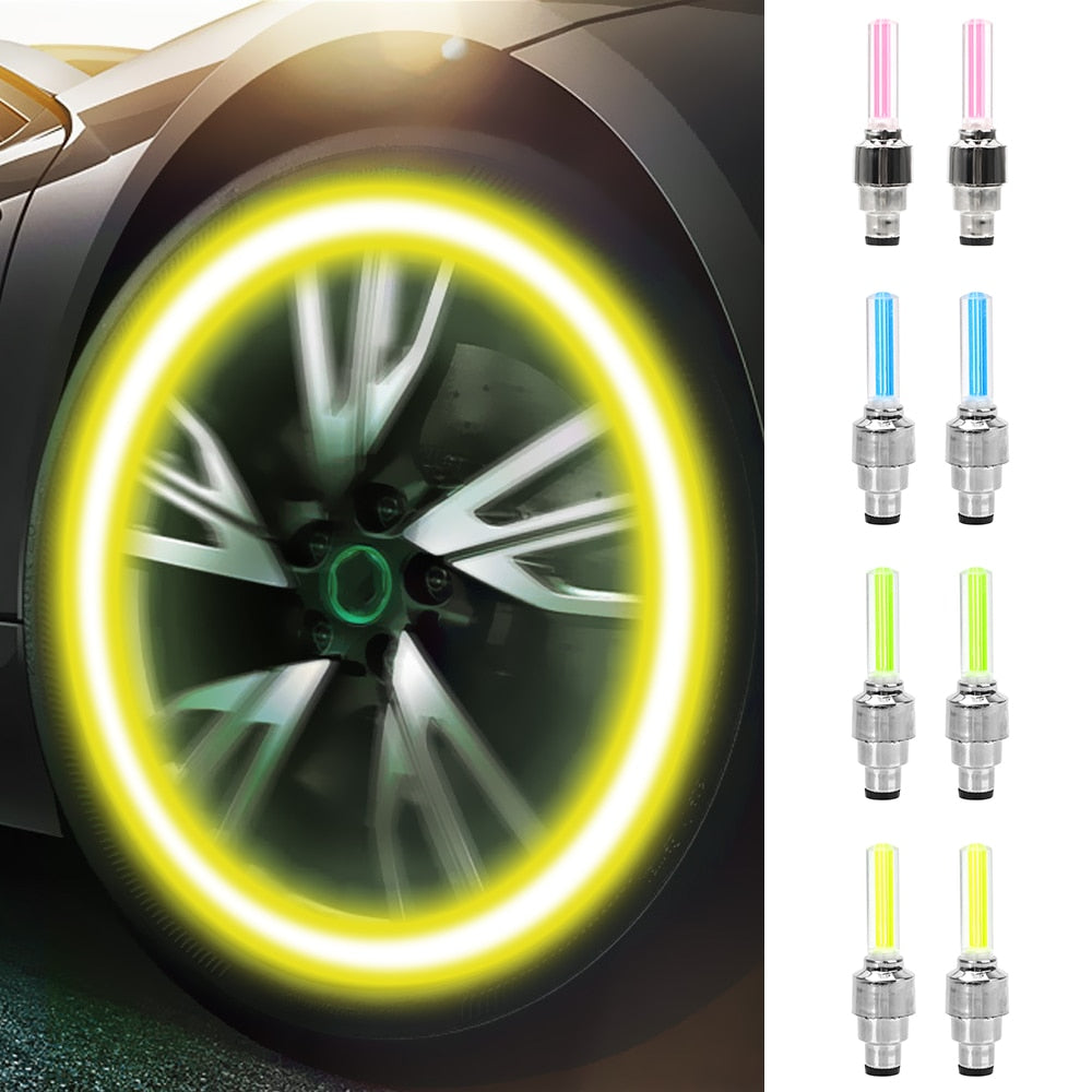LED Tire Valve Cap Lights - 2PCS, Car Wheel/Bike Decorative Neon, Flashing Spoke Lamp, Multicolor