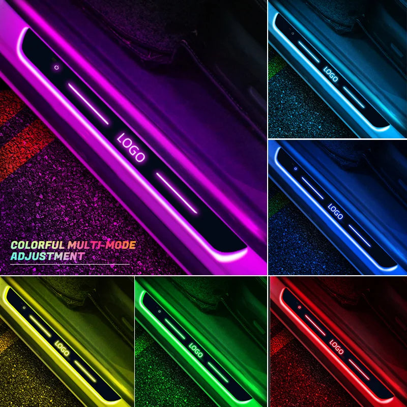 Universal LED Car Door Sill Scuff Plates - Acrylic, Illuminated Entry Pedal with Logo