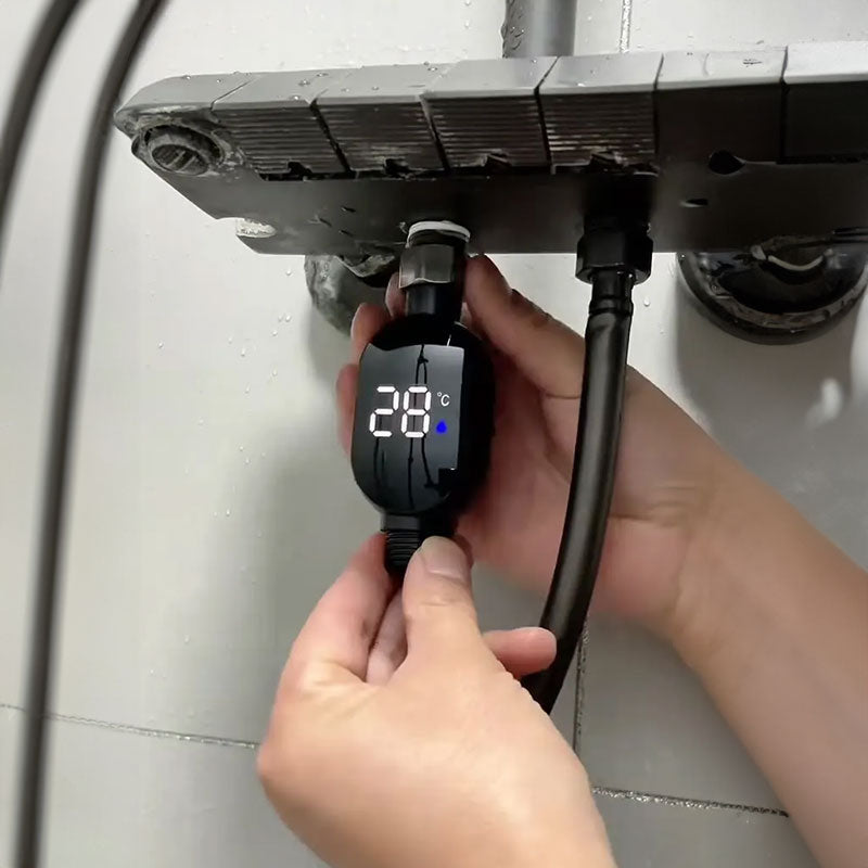 Black LED bathroom shower thermometer (0℃~99℃): accurate temp measurement, smart counter.