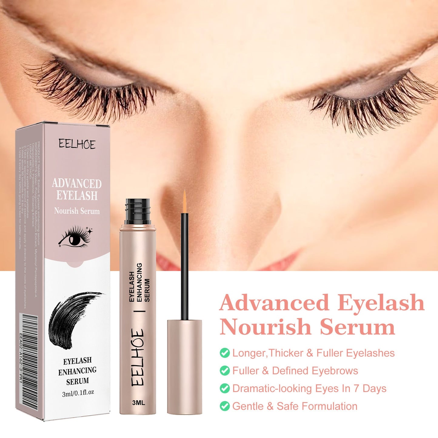 EELHOE Eyelash Liquid - Natural Curling, Lengthening & Thickening Serum, Moisturizing Care