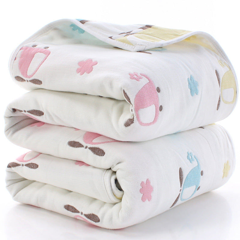 100% Cotton Muslin Baby Blanket - 110x110cm, 6-Layer Summer and Swaddle Quilt