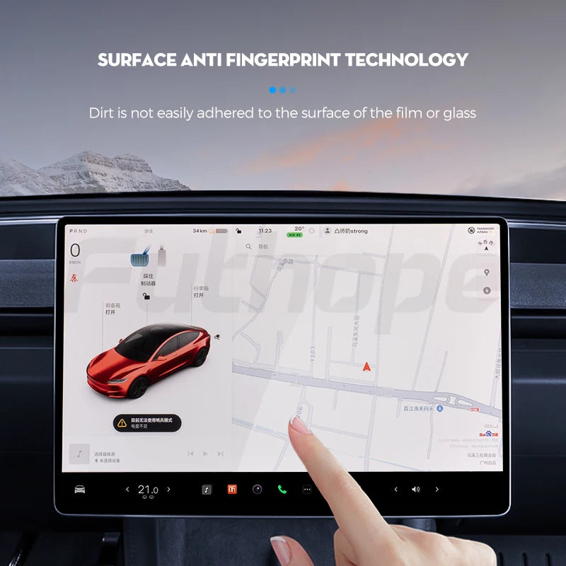 Futhope Tempered Glass Screen Protector - Tesla Model 3/Y Highland 2021–2024, Matte/HD Anti-Glare, Auto Install