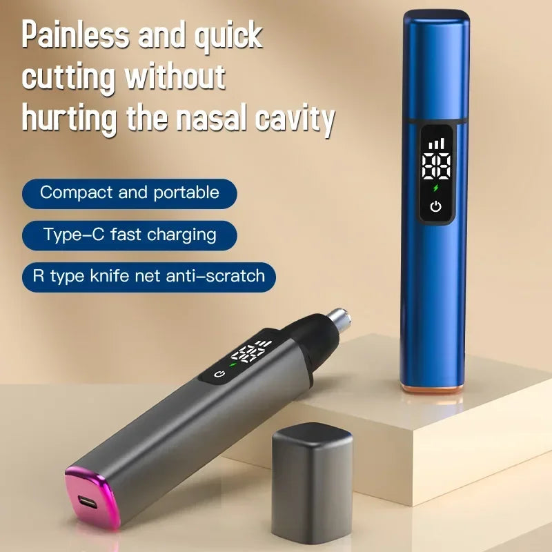 Portable Electric Nose Hair Trimmer - LED Display, USB Rechargeable, Multifunction, Safe R-Shaped Cutter