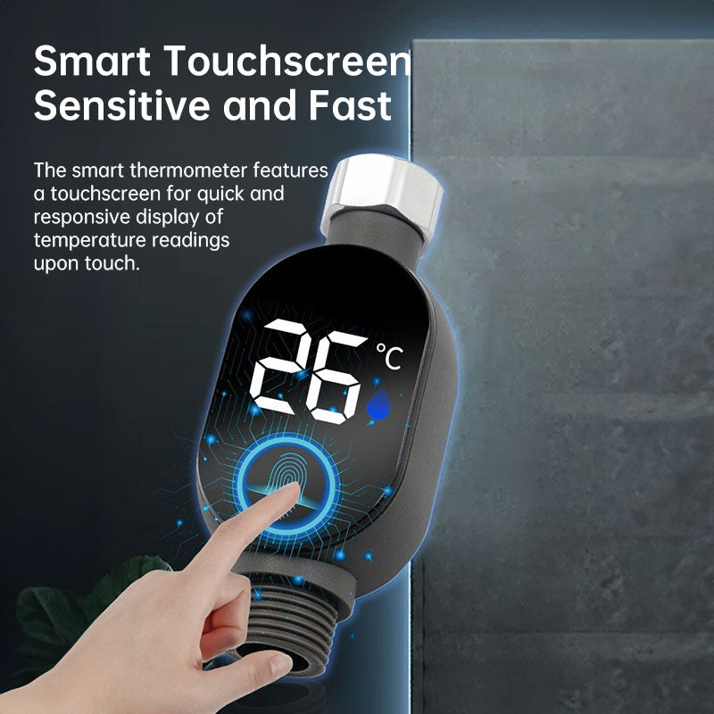 Black LED bathroom shower thermometer (0℃~99℃): accurate temp measurement, smart counter.