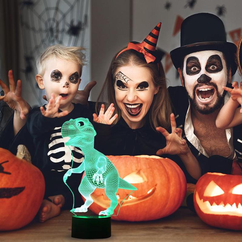 Halloween 3D Dinosaur LED Lamp 7 Colors Touch Control Night Light Kids Gifts Living Room Bedroom Table Decoration